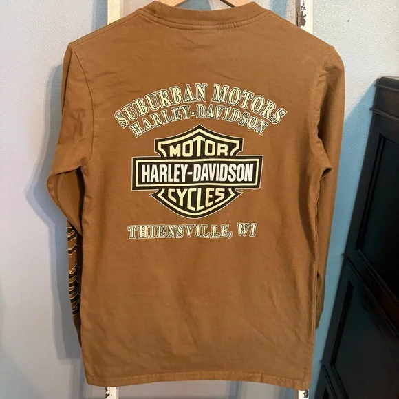 Harley-Davidson Tan Long Sleeve Women’s Graphic Tee Size S Wisconsin - Picture 5 of 10
